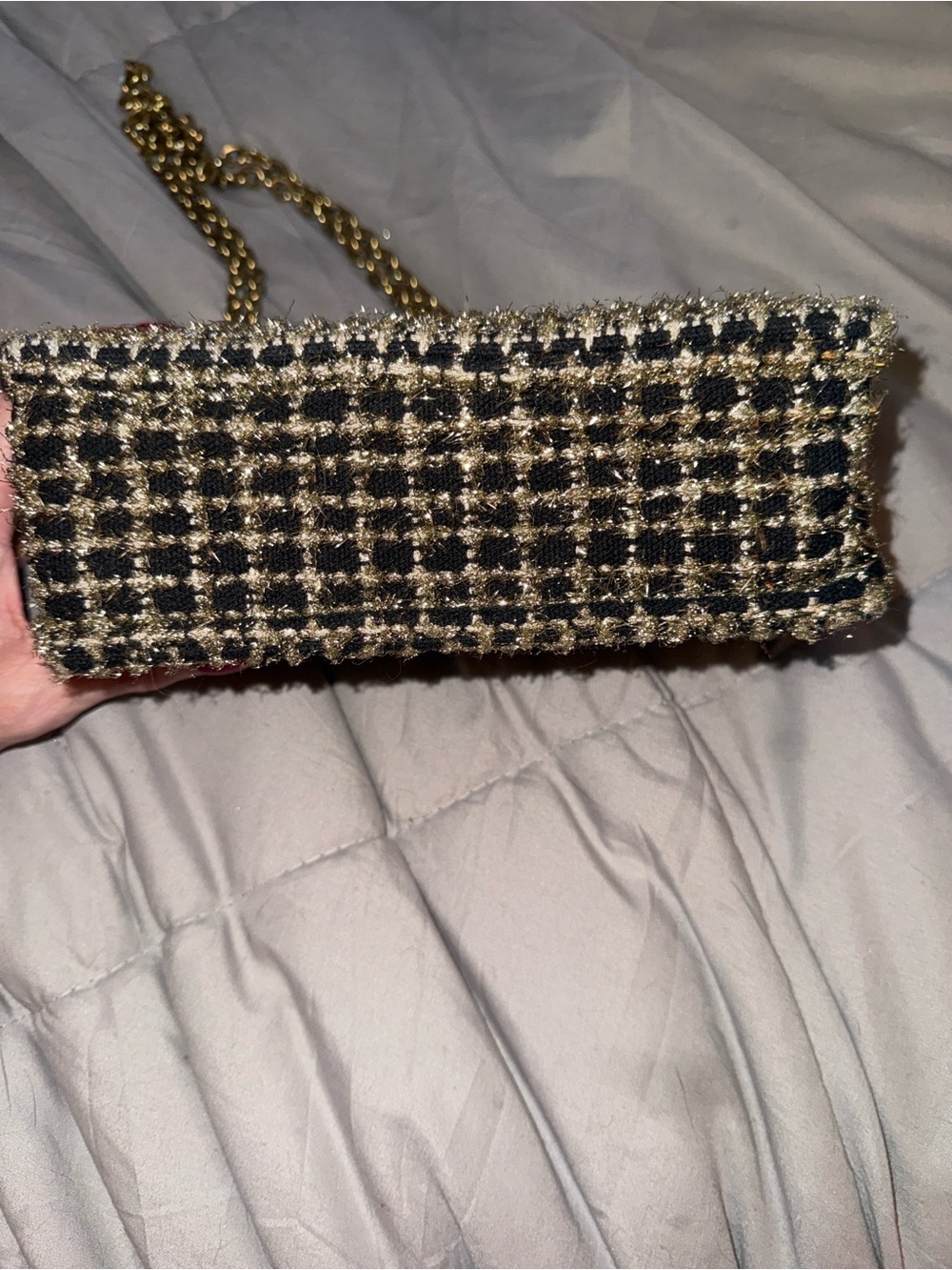Kooroloo Tweed Chain Shoulder Bag in Black and Gold - Picture 5 of 5